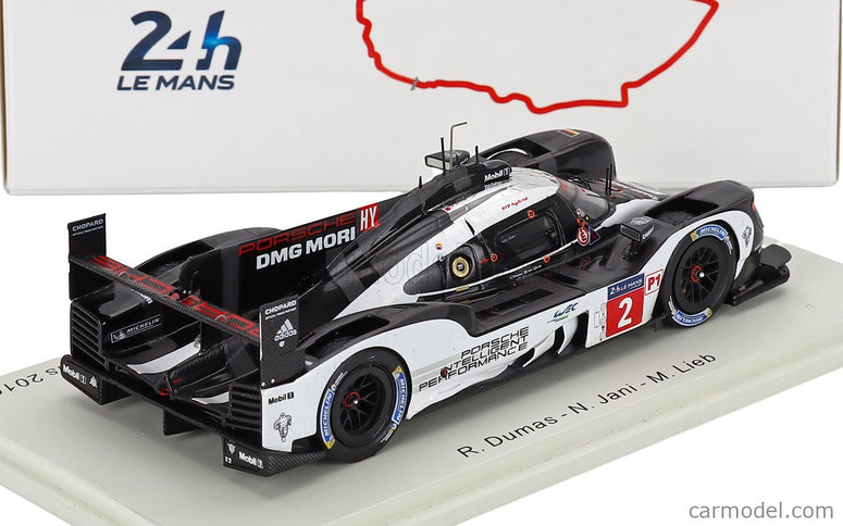 Porsche 919 Hybrid 2.0L Turbo Team Porsche N°2 Víťaz 24h Le Mans 2016 Romain Dumas - Neel Jani - Marc Lieb 1:43 Spark Model čierna biela