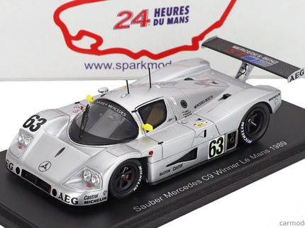Mercedes Benz Sauber C9 5.0L Turbo V8 Team Sauber Mercedes N°63 Víťaz 24h Le Mans 1989 Jochen Mass - Manuel Reuter - Stanley Dickens 1:43 Spark Model strieborná