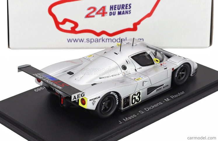 Mercedes Benz Sauber C9 5.0L Turbo V8 Team Sauber Mercedes N°63 Víťaz 24h Le Mans 1989 Jochen Mass - Manuel Reuter - Stanley Dickens 1:43 Spark Model strieborná
