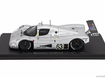 Mercedes Benz Sauber C9 5.0L Turbo V8 Team Sauber Mercedes N°63 Víťaz 24h Le Mans 1989 Jochen Mass - Manuel Reuter - Stanley Dickens 1:43 Spark Model strieborná