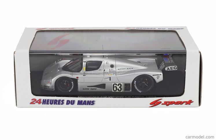Mercedes Benz Sauber C9 5.0L Turbo V8 Team Sauber Mercedes N°63 Víťaz 24h Le Mans 1989 Jochen Mass - Manuel Reuter - Stanley Dickens 1:43 Spark Model strieborná