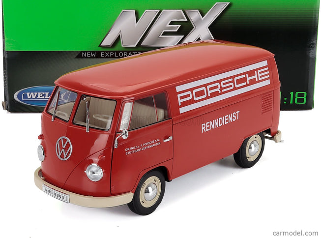 Volkswagen T1 Van Porsche Renndienst 1962 1:18 Welly červená