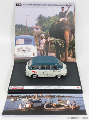 Fiat 600D Multipla 1961 - Overland Australia - England 1969 Bruce Thomas - Stuart Harper 1:43 Brumm biela zelená