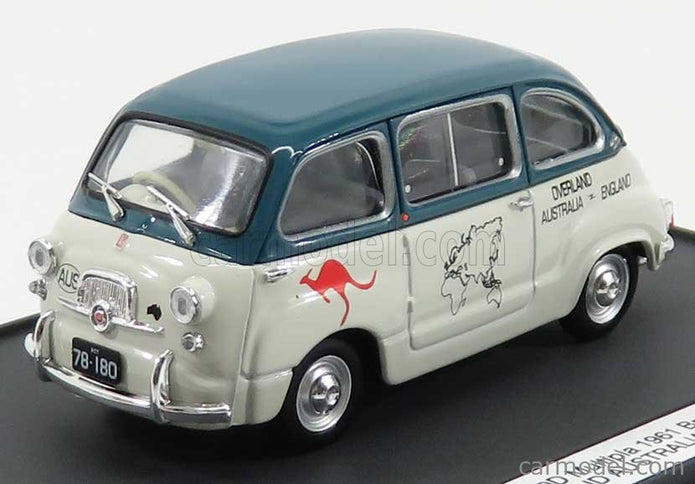 Fiat 600D Multipla 1961 - Overland Australia - England 1969 Bruce Thomas - Stuart Harper 1:43 Brumm biela zelená
