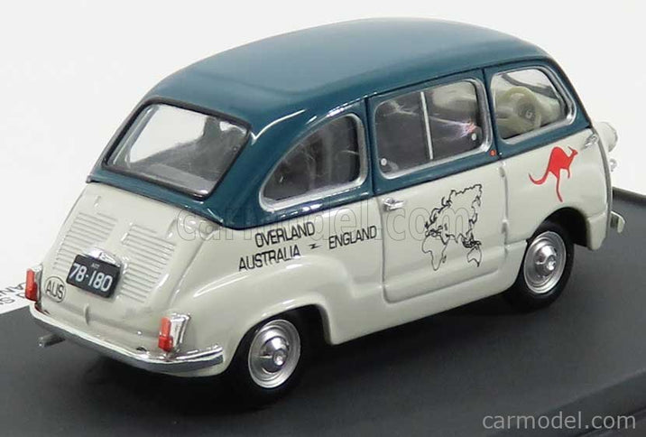 Fiat 600D Multipla 1961 - Overland Australia - England 1969 Bruce Thomas - Stuart Harper 1:43 Brumm biela zelená
