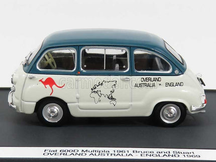 Fiat 600D Multipla 1961 - Overland Australia - England 1969 Bruce Thomas - Stuart Harper 1:43 Brumm biela zelená