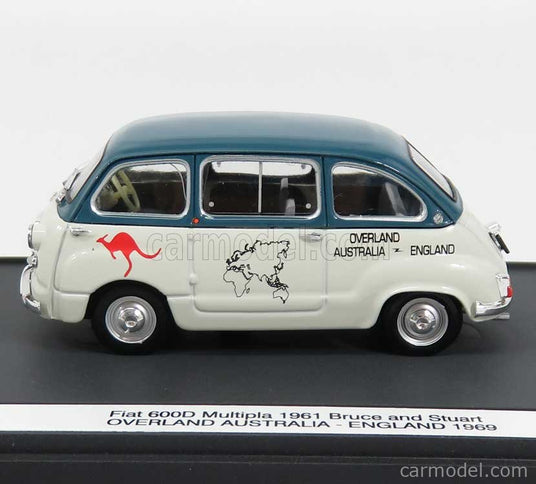 Fiat 600D Multipla 1961 - Overland Australia - England 1969 Bruce Thomas - Stuart Harper 1:43 Brumm biela zelená