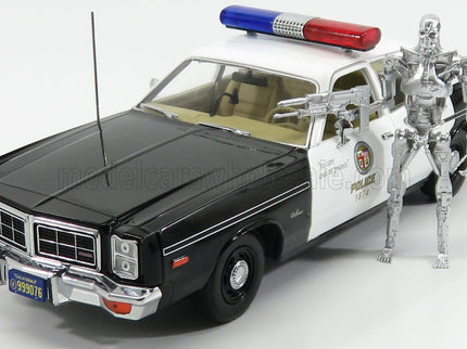 DODGE | MONACO POLICE 1977 WITH T-800 ENDOSKELETON FIGURE - THE TERMINATOR 1 1984 | BLACK WHITE