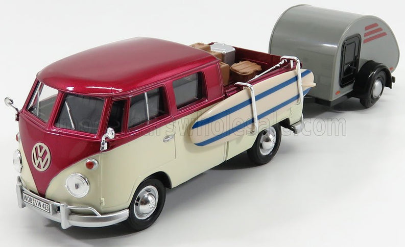 VOLKSWAGEN | T1 TYPE 2 DOUBLE CABINE WITH TRAILER 1962 | RED CREAM