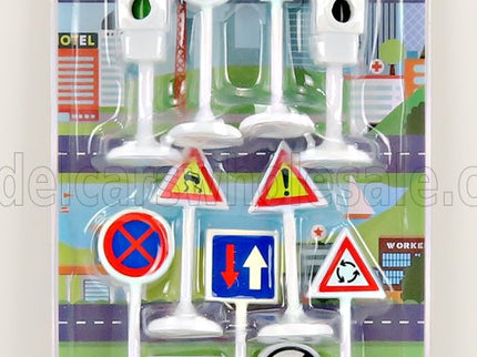 ACCESSORIES | SEGNALI STRADALI + SEMAFORO ROSSO E VERDE - TRAFFIC SIGNS CM. 5.5 - GREEN AND RED TRAFFIC-LIGHTS CM. 6.8 | WHITE