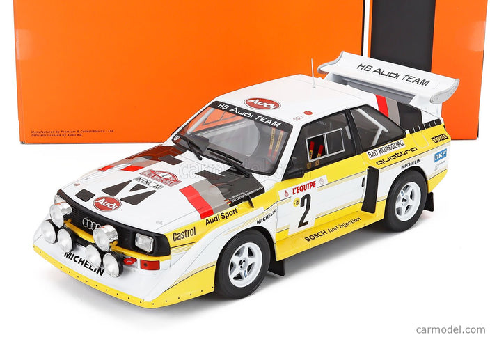 Audi Quattro Sport S1 (night Version) N°2 4. Miesto Rally Montecarlo 1986 Walter Rohrl - Christian Geistdorfer 1:18 IXO Models žltá biela červená
