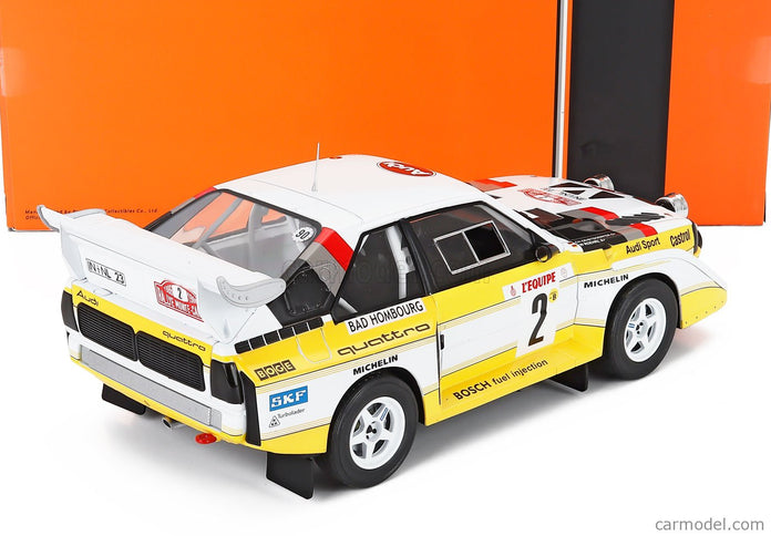 Audi Quattro Sport S1 (night Version) N°2 4. Miesto Rally Montecarlo 1986 Walter Rohrl - Christian Geistdorfer 1:18 IXO Models žltá biela červená