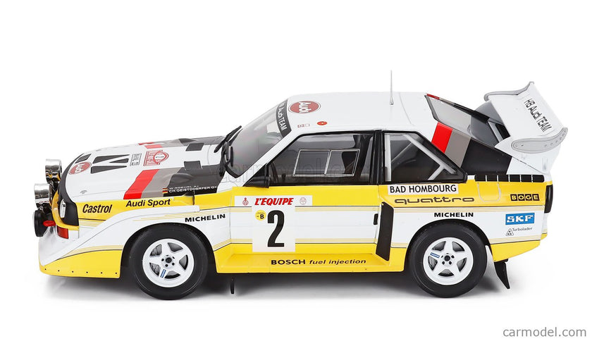 Audi Quattro Sport S1 (night Version) N°2 4. Miesto Rally Montecarlo 1986 Walter Rohrl - Christian Geistdorfer 1:18 IXO Models žltá biela červená