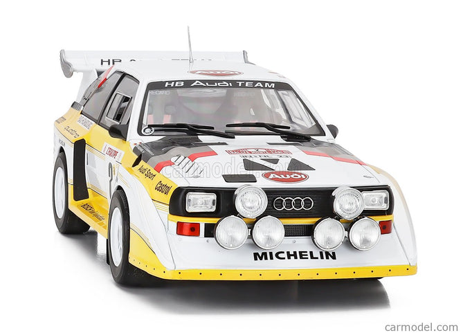Audi Quattro Sport S1 (night Version) N°2 4. Miesto Rally Montecarlo 1986 Walter Rohrl - Christian Geistdorfer 1:18 IXO Models žltá biela červená