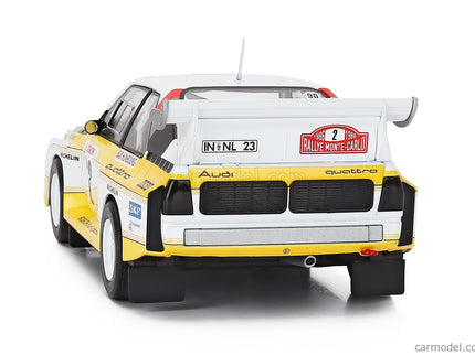 Audi Quattro Sport S1 (night Version) N°2 4. Miesto Rally Montecarlo 1986 Walter Rohrl - Christian Geistdorfer 1:18 IXO Models žltá biela červená
