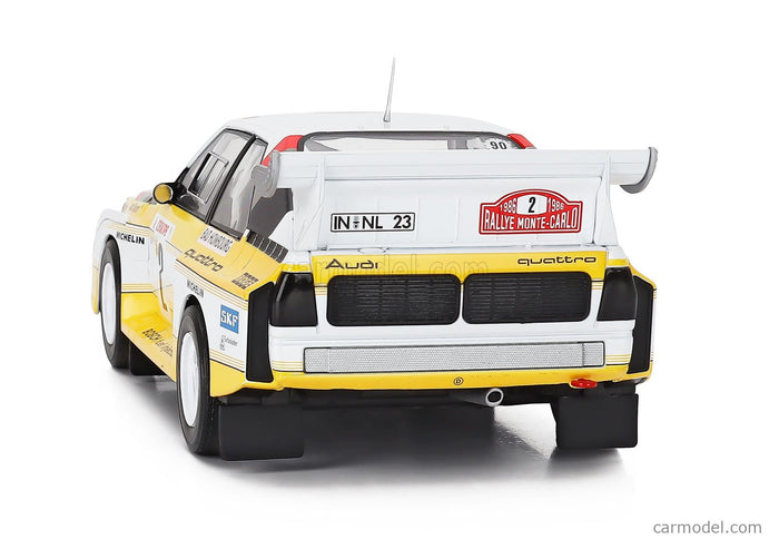 Audi Quattro Sport S1 (night Version) N°2 4. Miesto Rally Montecarlo 1986 Walter Rohrl - Christian Geistdorfer 1:18 IXO Models žltá biela červená