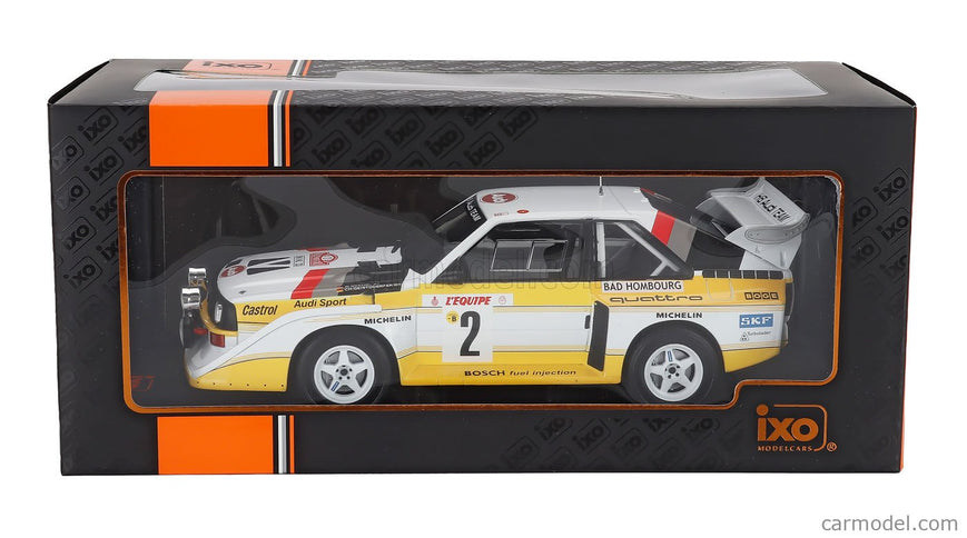 Audi Quattro Sport S1 (night Version) N°2 4. Miesto Rally Montecarlo 1986 Walter Rohrl - Christian Geistdorfer 1:18 IXO Models žltá biela červená