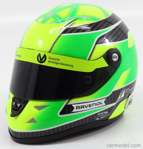 Schuberth Helmet F3 Helma Dallara Team Theodore Racing - Prema Powerteam N°4 European Champion 2018 Mick Schumacher 1:2 Mini Helmet zelená žltá