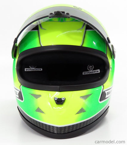 Schuberth Helmet F3 Helma Dallara Team Theodore Racing - Prema Powerteam N°4 European Champion 2018 Mick Schumacher 1:2 Mini Helmet zelená žltá