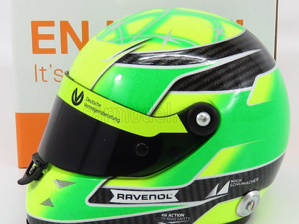 Schuberth Helmet F3 Helma Dallara Team Theodore Racing - Prema Powerteam N°4 European Champion 2018 Mick Schumacher 1:2 Mini Helmet zelená žltá