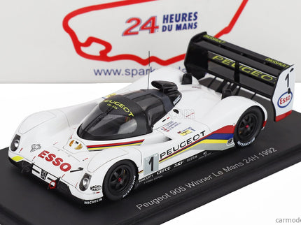 Peugeot 905 EVO1bis SA35 3.5L V10 Team Peugeot Talbot Sport N°1 Víťaz 24h Le Mans 1992 Derek Warwick - Yannik Dalmas - Mark Blundell 1:43 Spark Model biela