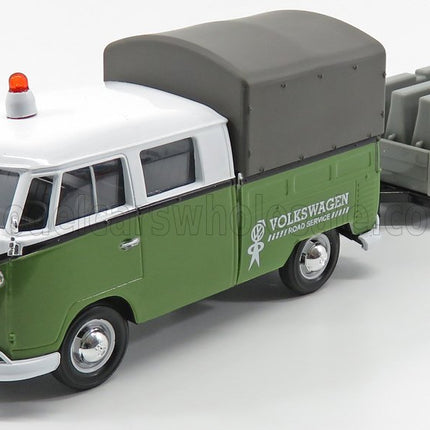 VOLKSWAGEN | T1 TYPE 2 DOUBLE CABINE PICK-UP CLOSED ROAD SERVICE 1962 WITH TRAILER | GREEN WHITE GREY