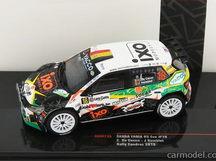 Skoda Fabia R5 EVO Team Metior Sport N°18 Rally Condroz 2019 C.De Cecco - J.Humblet 1:43 IXO Models biela čierna zelená