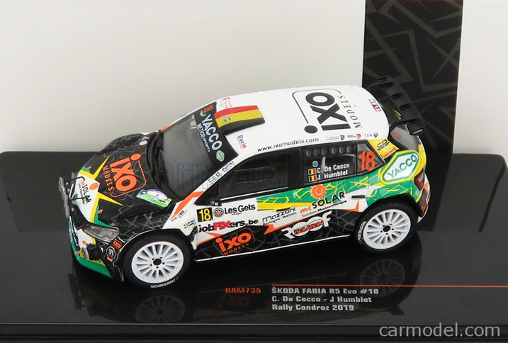Skoda Fabia R5 EVO Team Metior Sport N°18 Rally Condroz 2019 C.De Cecco - J.Humblet 1:43 IXO Models biela čierna zelená