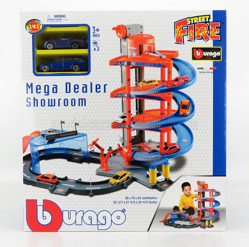 ACCESSORIES | DIORAMA - PARKING - MEGA DEALER SHOWROOM WITH AUDI A6 AVANT 2019 + PORSCHE 911 996 GT3 COUPE 1997 | RED BLUE GREY