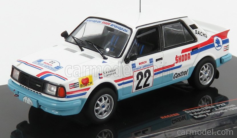 Skoda 130LR N°22 Rally Acropolis 1986 Svatopluk Kvaizar - Jiri Janecek 1:43 IXO Models biela svetlomodrá