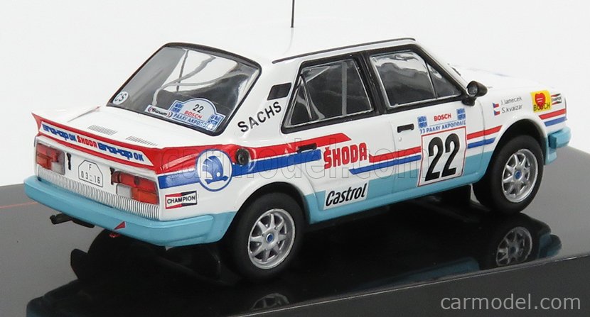 Skoda 130LR N°22 Rally Acropolis 1986 Svatopluk Kvaizar - Jiri Janecek 1:43 IXO Models biela svetlomodrá