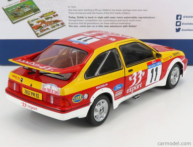 Ford Sierra RS Cosworth N°11 Rally Tour De Corse 1987 D.Auriol - B.Occelli 1:18 Solido červená žltá