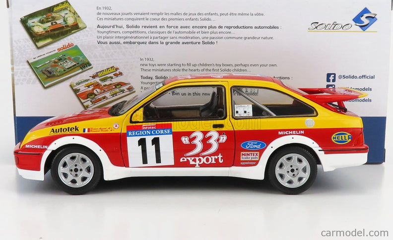 Ford Sierra RS Cosworth N°11 Rally Tour De Corse 1987 D.Auriol - B.Occelli 1:18 Solido červená žltá