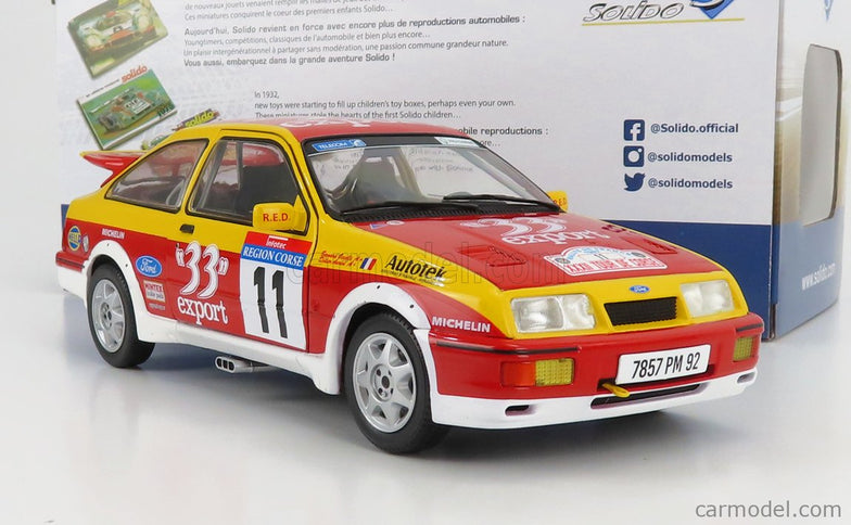 Ford Sierra RS Cosworth N°11 Rally Tour De Corse 1987 D.Auriol - B.Occelli 1:18 Solido červená žltá