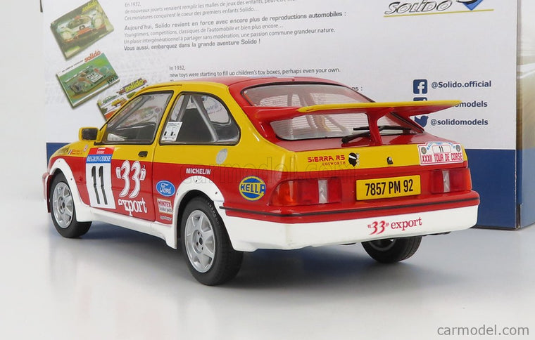 Ford Sierra RS Cosworth N°11 Rally Tour De Corse 1987 D.Auriol - B.Occelli 1:18 Solido červená žltá