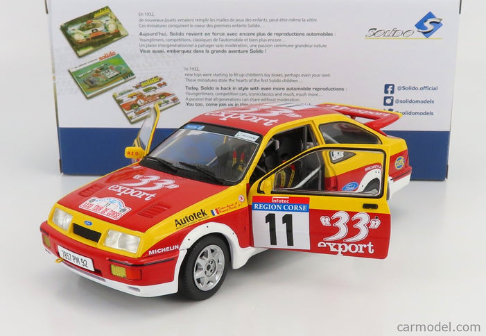 Ford Sierra RS Cosworth N°11 Rally Tour De Corse 1987 D.Auriol - B.Occelli 1:18 Solido červená žltá