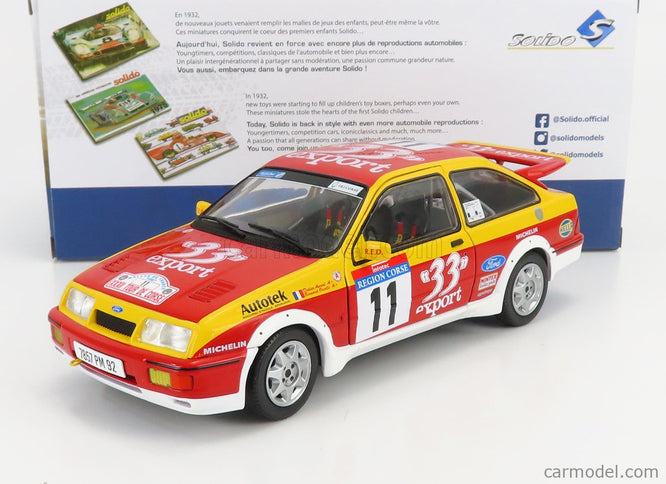 Ford Sierra RS Cosworth N°11 Rally Tour De Corse 1987 D.Auriol - B.Occelli 1:18 Solido červená žltá