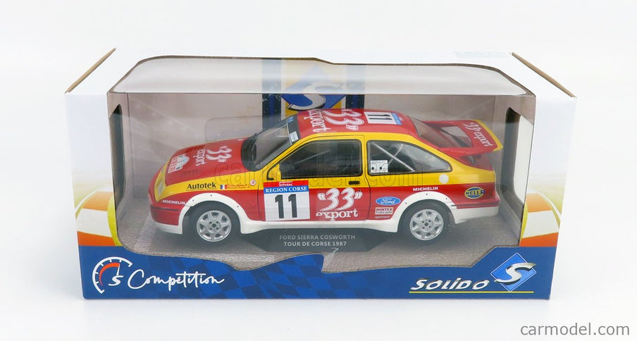 Ford Sierra RS Cosworth N°11 Rally Tour De Corse 1987 D.Auriol - B.Occelli 1:18 Solido červená žltá