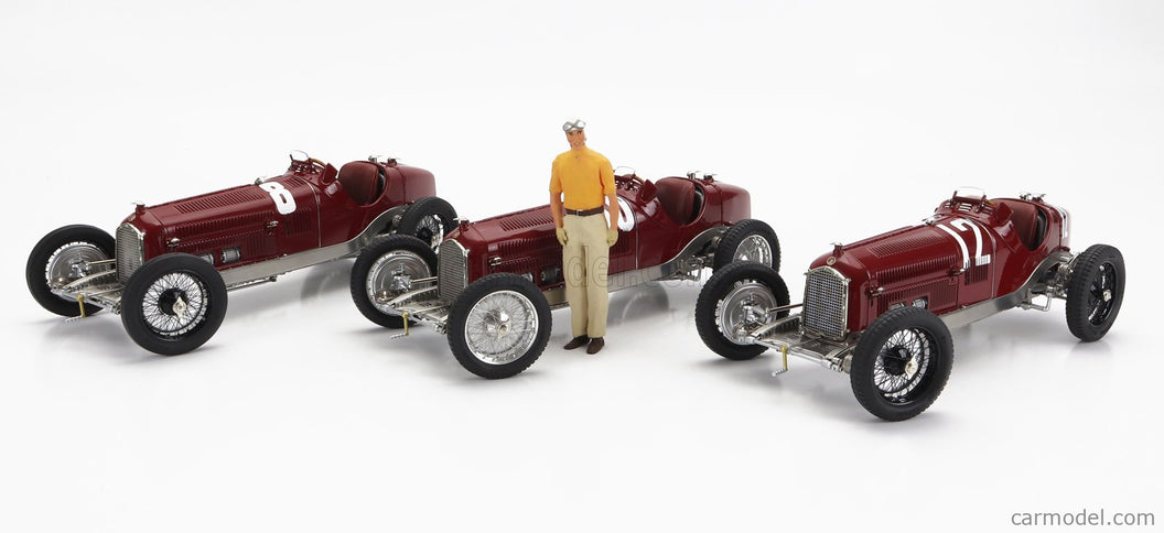 ALFA ROMEO Set 3X All Víťaz F1 P3 GP 1932 Tazio Nuvolari - N°12 France - N°30 Coppa Ciano - N°8 Coppa Acerbo - With Figúrka A Showcase 1:18 CMC rôzne farby