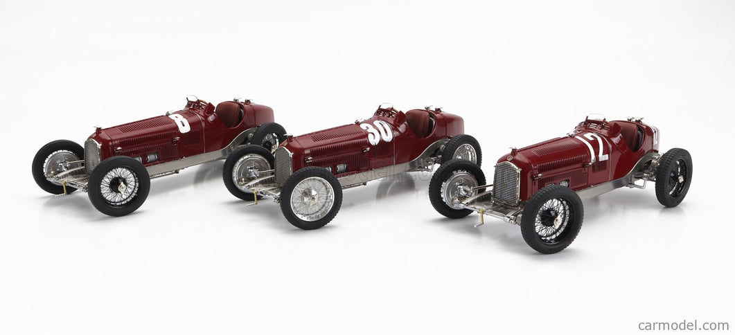 ALFA ROMEO Set 3X All Víťaz F1 P3 GP 1932 Tazio Nuvolari - N°12 France - N°30 Coppa Ciano - N°8 Coppa Acerbo - With Figúrka A Showcase 1:18 CMC rôzne farby