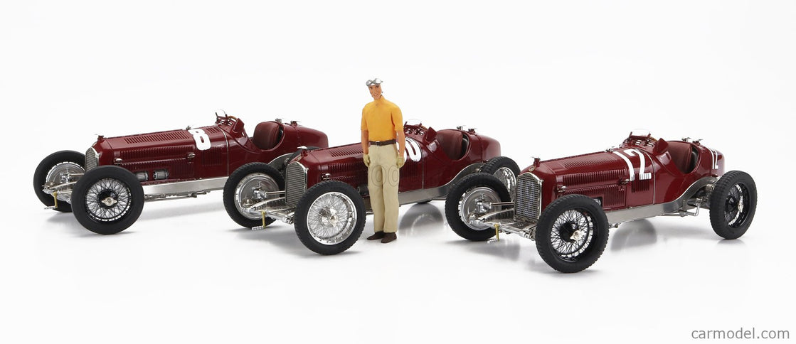 ALFA ROMEO Set 3X All Víťaz F1 P3 GP 1932 Tazio Nuvolari - N°12 France - N°30 Coppa Ciano - N°8 Coppa Acerbo - With Figúrka A Showcase 1:18 CMC rôzne farby