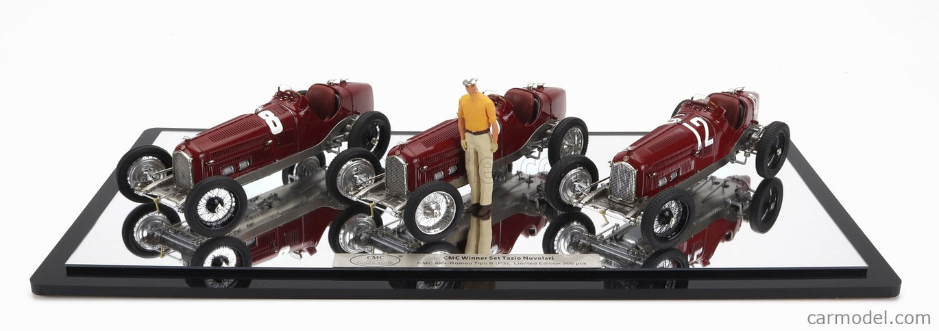 ALFA ROMEO Set 3X All Víťaz F1 P3 GP 1932 Tazio Nuvolari - N°12 France - N°30 Coppa Ciano - N°8 Coppa Acerbo - With Figúrka A Showcase 1:18 CMC rôzne farby