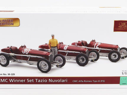 ALFA ROMEO Set 3X All Víťaz F1 P3 GP 1932 Tazio Nuvolari - N°12 France - N°30 Coppa Ciano - N°8 Coppa Acerbo - With Figúrka A Showcase 1:18 CMC rôzne farby