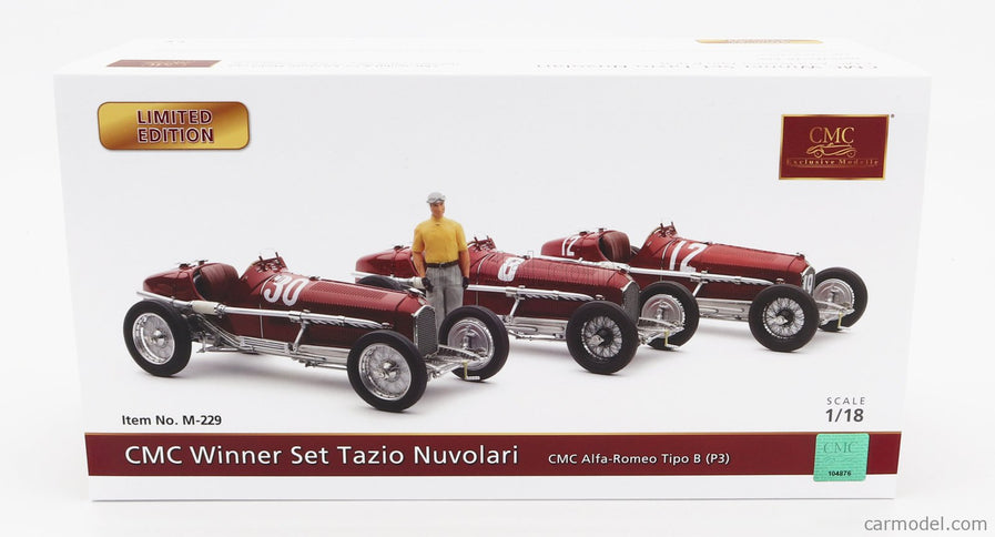 ALFA ROMEO Set 3X All Víťaz F1 P3 GP 1932 Tazio Nuvolari - N°12 France - N°30 Coppa Ciano - N°8 Coppa Acerbo - With Figúrka A Showcase 1:18 CMC rôzne farby