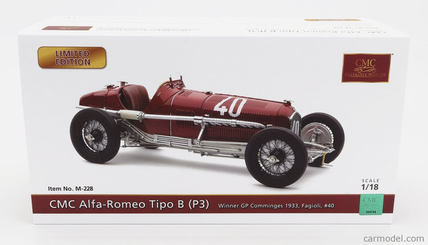 ALFA ROMEO F1 P3 N°40 Víťaz Comminges GP 1933 Fagioli 1:18 CMC červená