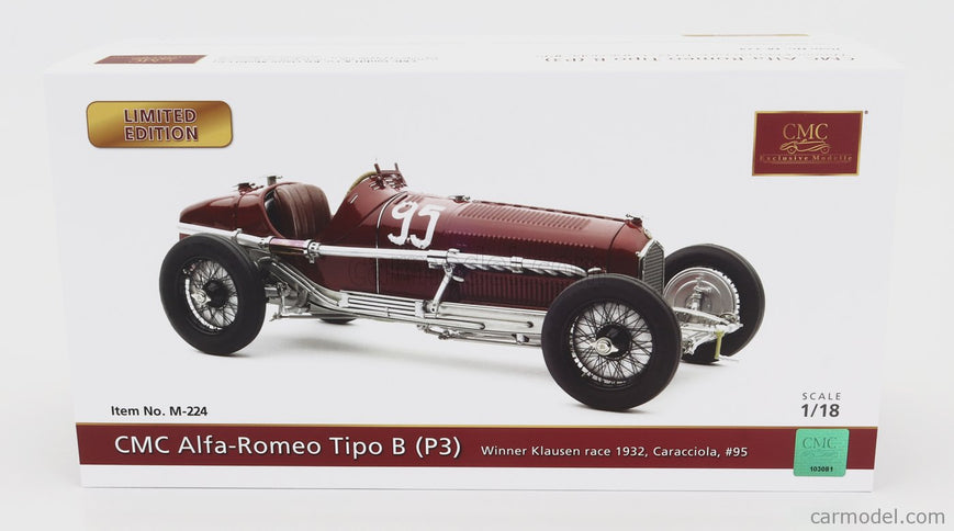ALFA ROMEO F1 P3 N°95 Víťaz Klausenrennen GP 1932 Rudolf Caracciola 1:18 CMC červená