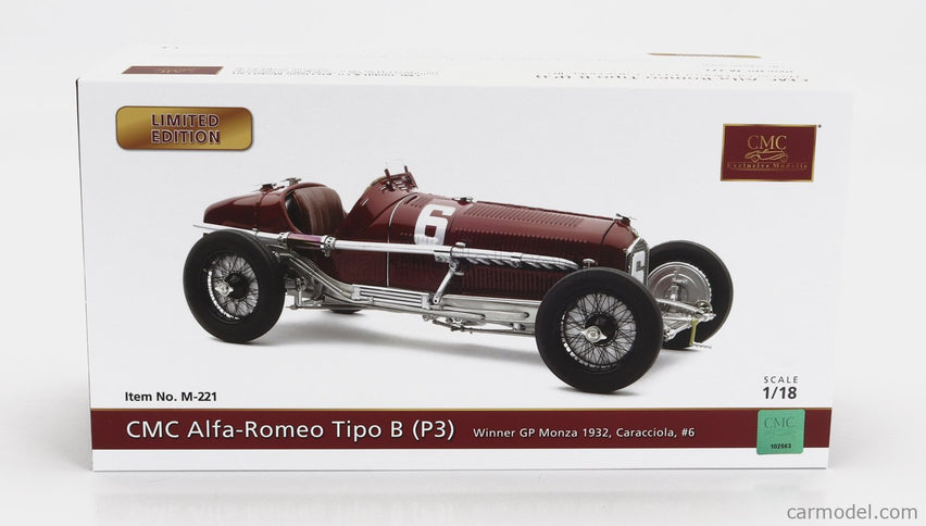 ALFA ROMEO F1 P3 N°6 Víťaz Monza GP 1932 R.Caracciola 1:18 CMC červená