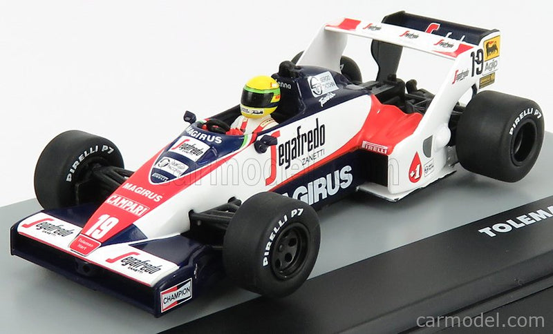 Toleman F1 TG183B N°19 Brazilian GP 1984 Ayrton Senna 1:43 Edicola biela červená čierna