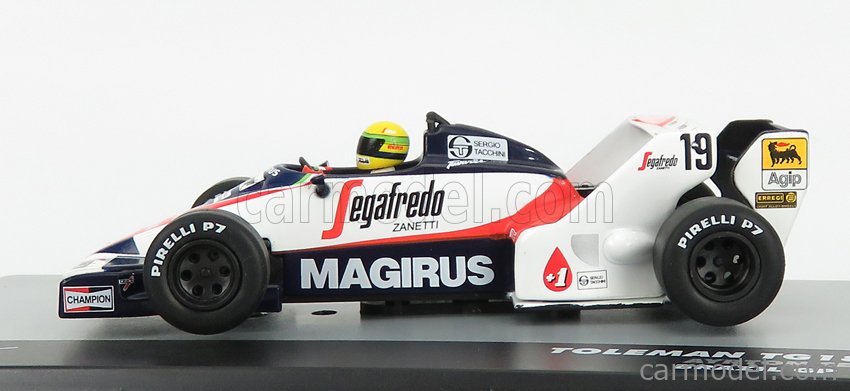 Toleman F1 TG183B N°19 Brazilian GP 1984 Ayrton Senna 1:43 Edicola biela červená čierna