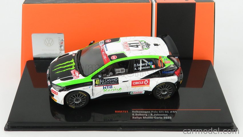 Volkswagen Polo Gti R5 N°41 Rally Montecarlo 2020 O.Solberg - A.Johnston 1:43 IXO Models biela čierna zelená